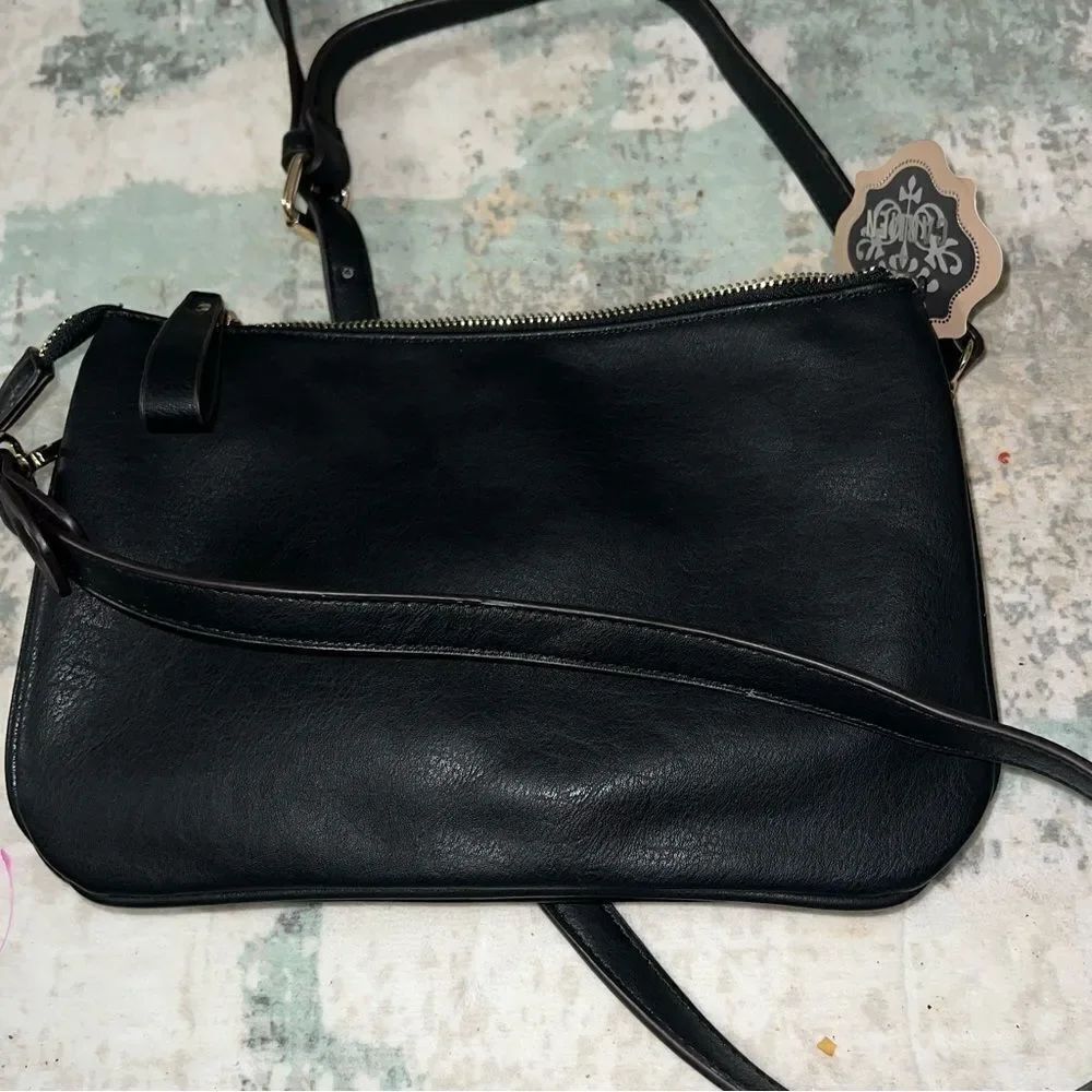 Coco and Carmen Elegant Black Leather Crossbody Bag